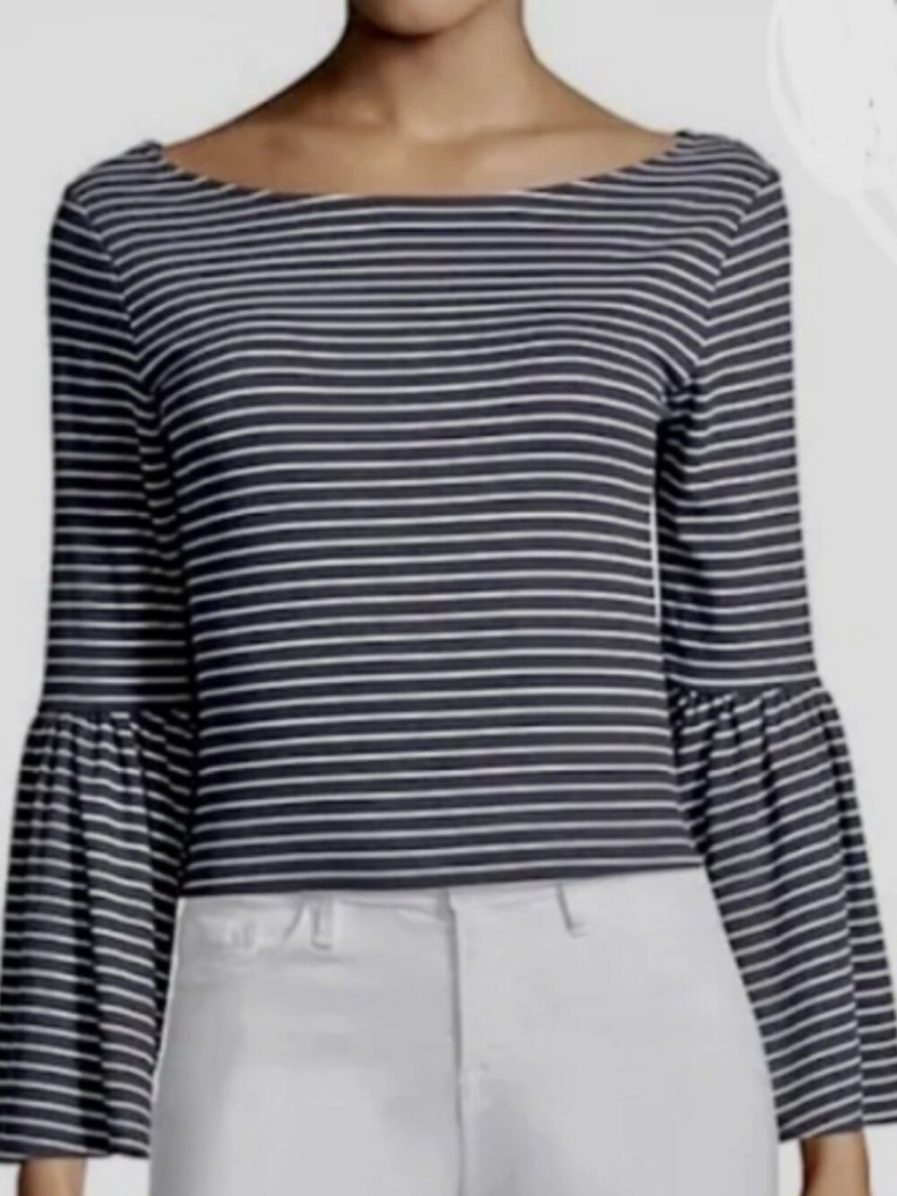 Frame Denim navy & white striped bell sleeve boatneck top medium nautical sailor